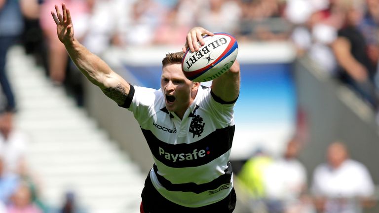 Chris Ashton scored a first-half hat-trick against England as the Barbarians registered 63 points at Twickenham