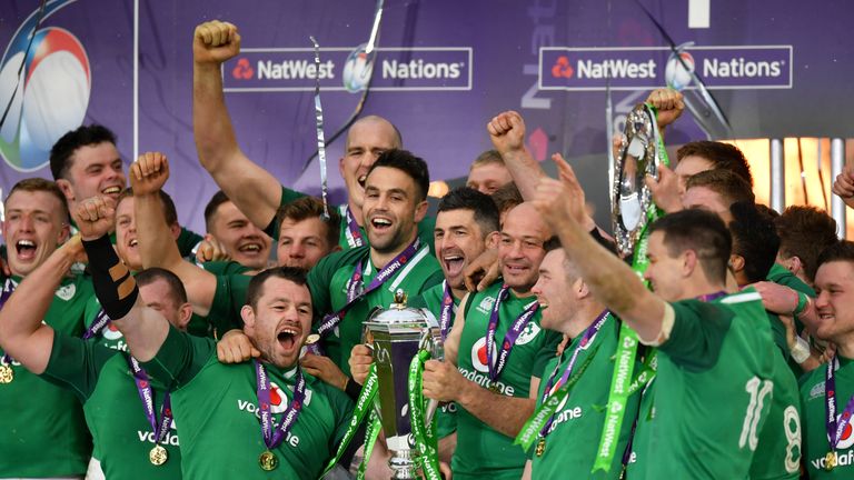 Ireland celebrate winning the 2018 Six Nations Grand Slam title