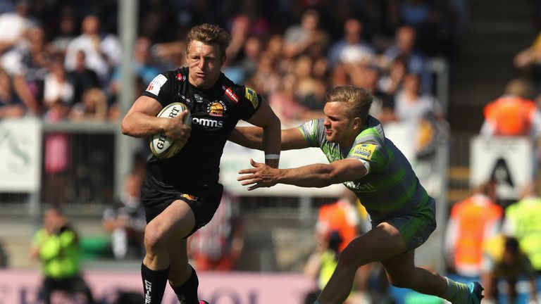 Lachie Turner on the break for Exeter