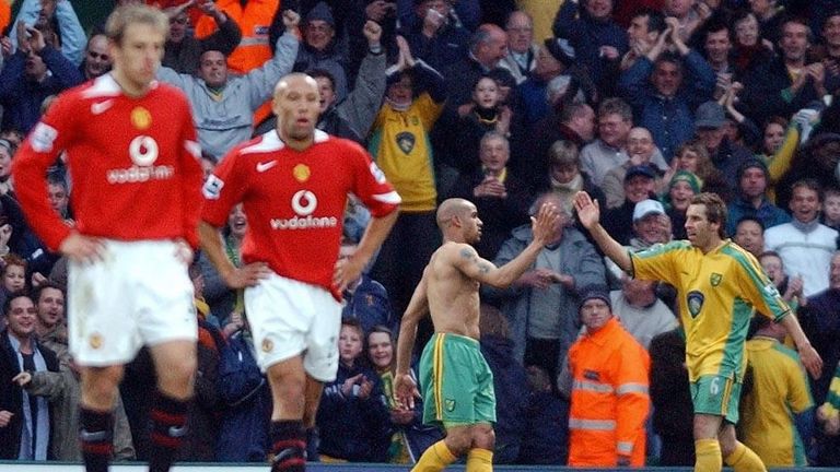 Leon McKenzie, seen here scoring against Man Utd in 2005, retired from football in 2013 after an 18-year career