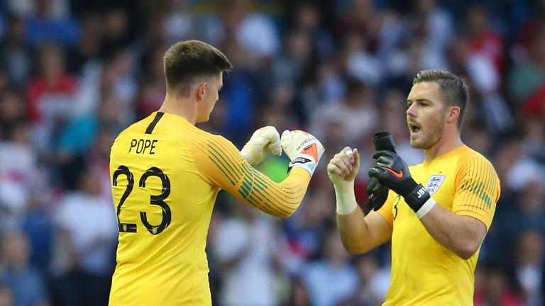 Nick Pope (L) replaces Jack Butland against Costa Rica