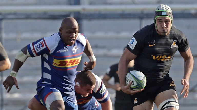 Jaguares lock Guido Petti runs with the ball against the Stormers