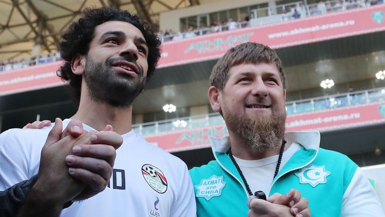 Mohamed Salah poses with the head of the Chechen Republic, Ramzan Kadyrov
