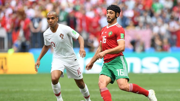 Nordin Amrabat began the game against Portugal wearing protective headgear