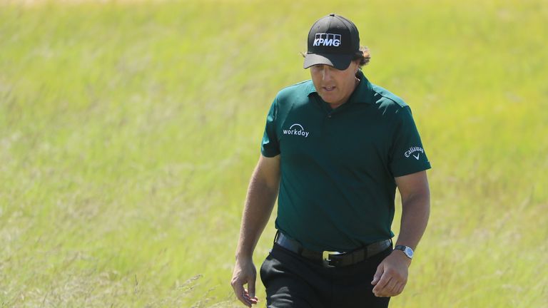 Mickelson ran up a 10 at the 13th, but celebrated after a par there on Sunday