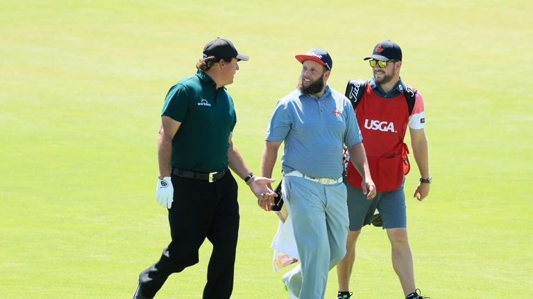 Mickelson played alongside Andrew Johnston