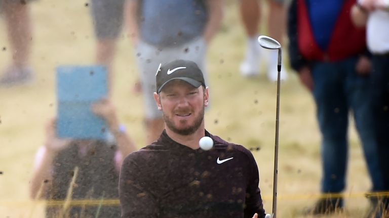 Chris Wood needed two attempts to escape the bunker at the 14th