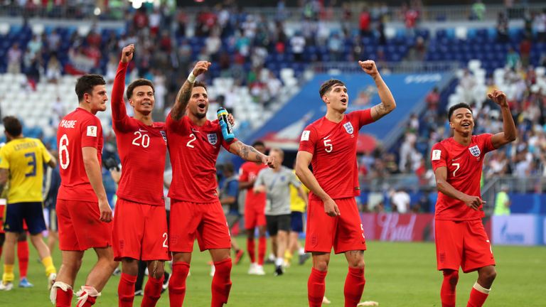 England players celebrate after reaching the World Cup semi-finals