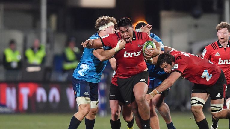 Michael Alaalatoa on the charge for the Crusaders
