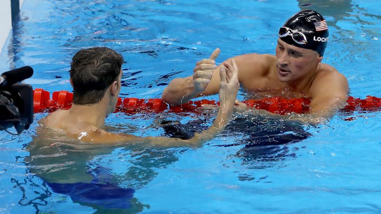 Lochte with US team-mate Michael Phelps at Rio 2016 