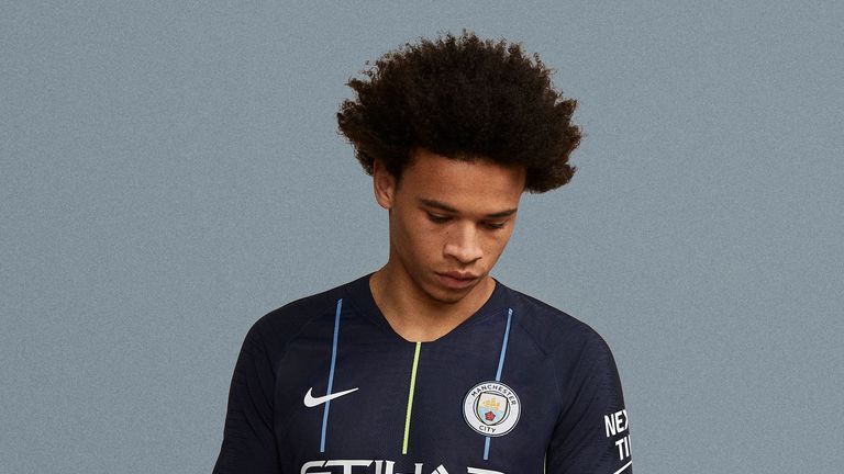 Leroy Sane models Man City's away kit