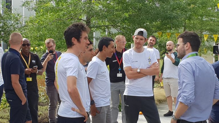 Thomas, Jonathan Castroviejo, Egan Bernal and Luke Rowe attended the Team Sky homecoming on Monday