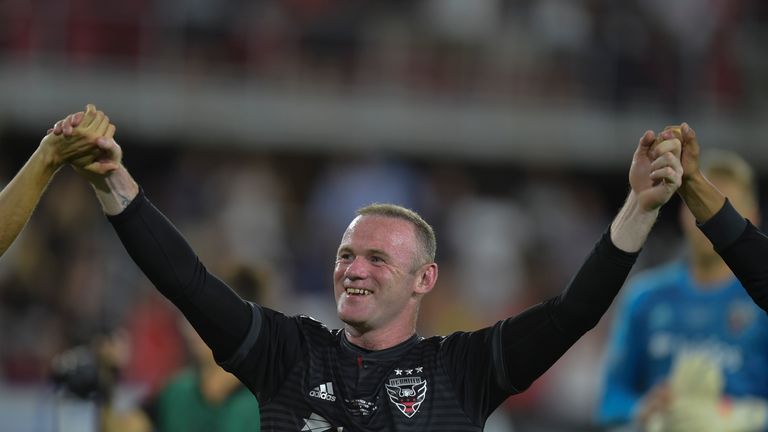 Wayne Rooney celebrates scoring his first goal for DC United
