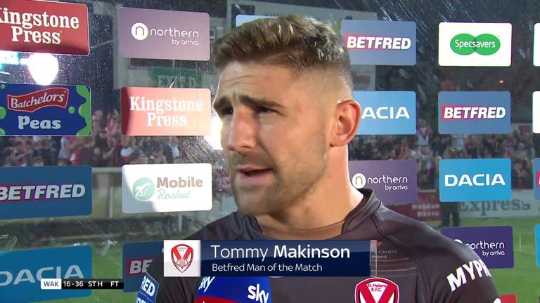 St Helens' Tommy Makinson chats to Sky Sports after picking up the man of the match award
