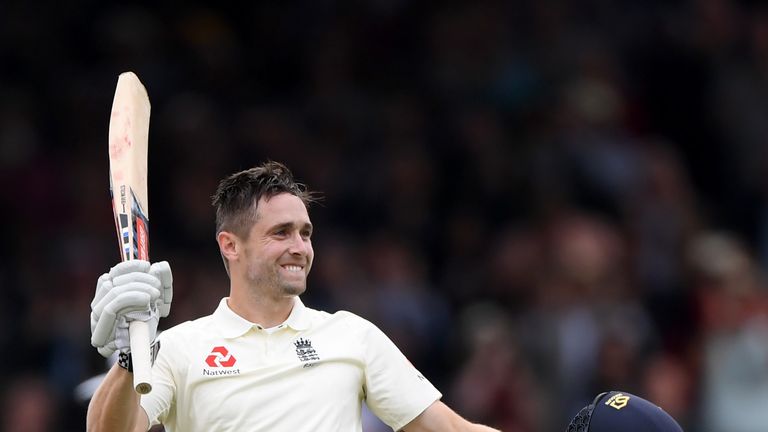 Woakes celebrates his maiden Test century against India last summer
