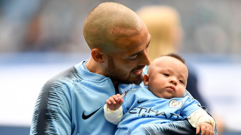 David Silva introduced baby son Mateo to the Manchester City crowd on Sunday