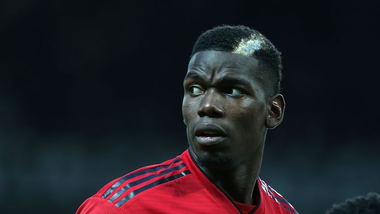 Paul Pogba looks on at Old Trafford on Monday night
