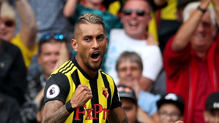 Roberto Pereyra celebrates goals in Watford's 2-0 win over Brighton