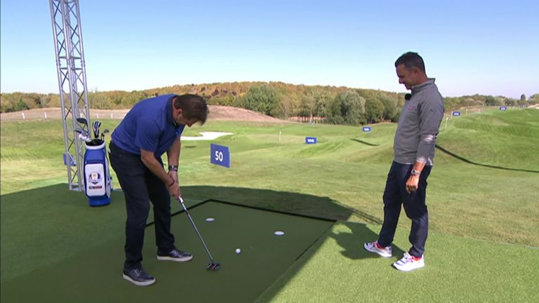 Nick Faldo discusses and then tries to recreate THAT winning putt from the 1995 Ryder Cup