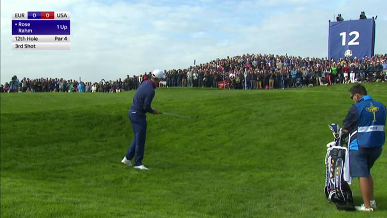 Justin Rose chipped in on the twelfth for a birdie and a two-hole lead in the Ryder Cup fourballs.