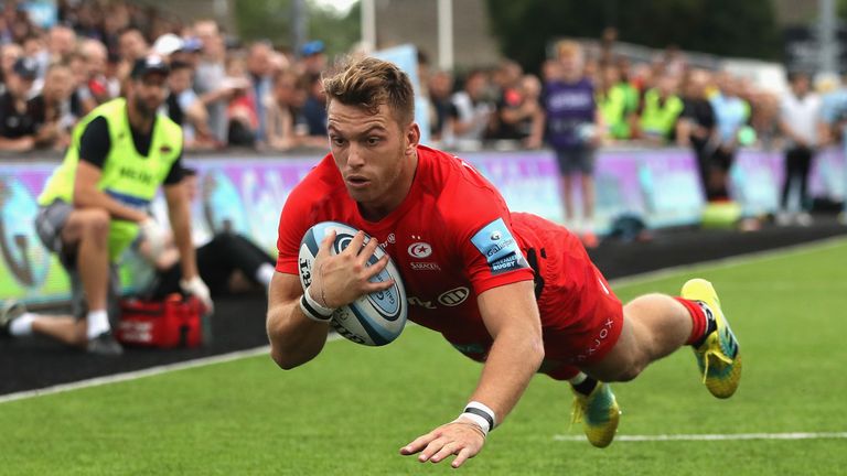 Alex Lewington scored a brace during his first competitive appearance for Saracens