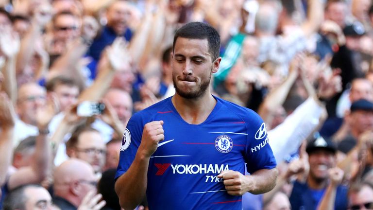 Eden Hazard celebrates his second-half goal