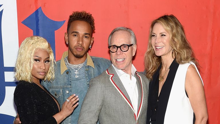 Hamilton with Nicki Minaj, Tommy Hilfiger and Dee Hilfiger at the TommyXLewis Launch Party in New York this week