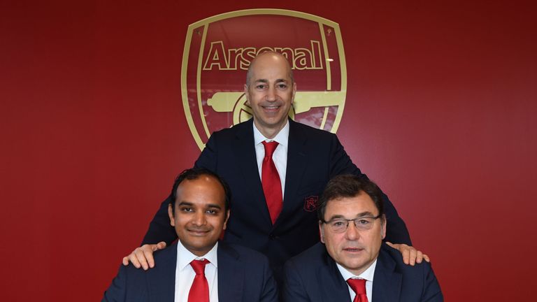 Ivan Gazidis will be replaced by Raul Sanllehi (left) and Vinai Venkatesham (right)