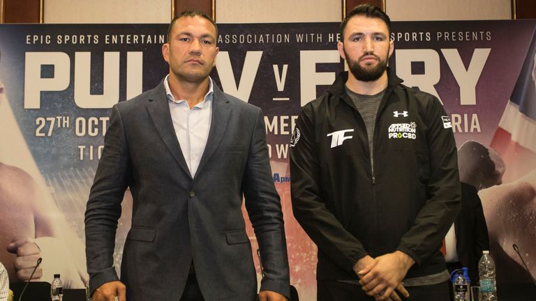 Hughie Fury (right) fights Kubrat Pulev in an IBF eliminator