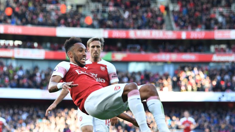 Pierre-Emerick Aubameyang celebrates his goal in the second half