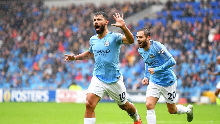 Sergio Aguero celebrates a recent goal