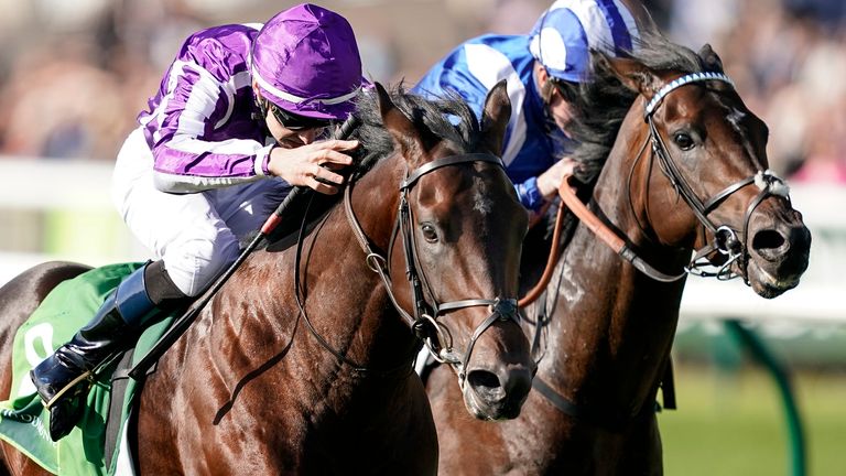 Donnacha OBrien riding Ten Sovereigns (L) win the Juddmonte Middle Park Stakes from Jash