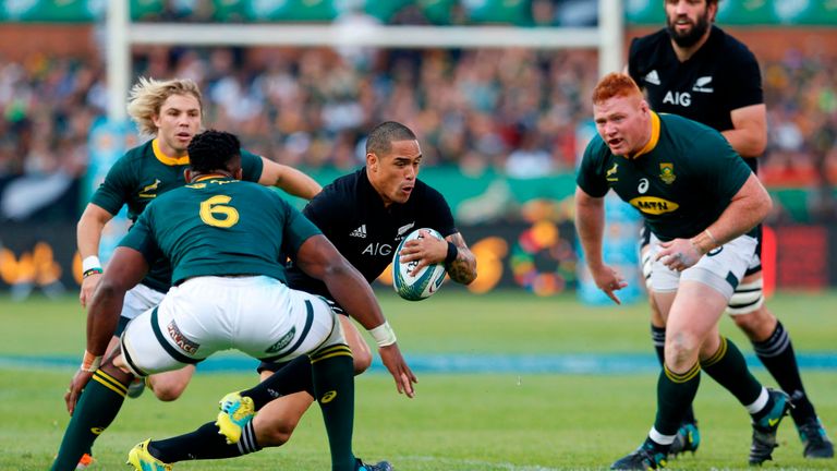 Aaron Smith vies for the ball during the Rugby Championship match