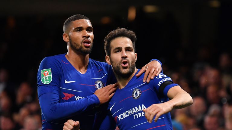 Loftus-Cheek celebrates Cesc Fabregas' winning goal against Derby