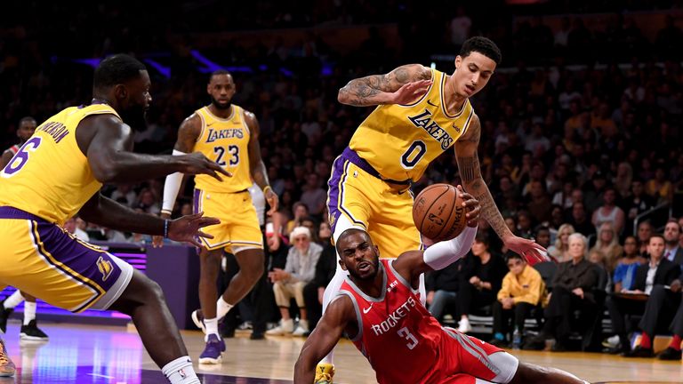Highlights of the  Houston Rockets' clash with the LA Lakers, where LeBron James made his home debut in week one of the NBA.
