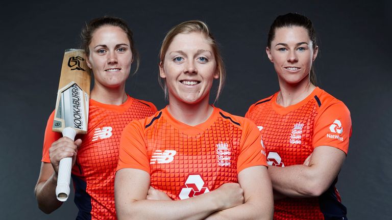 England Captain Heather Knight, flanked by Nat Sciver (left) and Tammy Beaumont (right)
