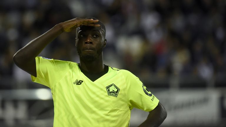 Nicolas Pepe celebrates scoring for Lille