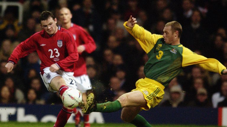 Rooney makes his England debut as a 17-year-old against Australia in 2003