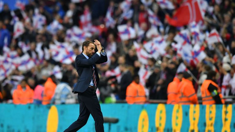 Gareth Southgate applauds the England fans