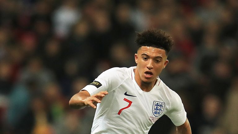 Jadon Sancho in action during England's 3-0 friendly win over USA at Wembley Stadium