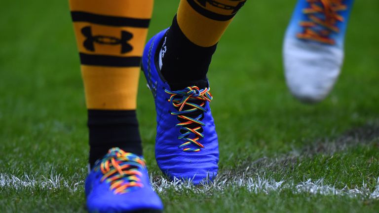 A number of Wasps players wore rainbow laces on their boots during Saturday's match against the Bristol Bears