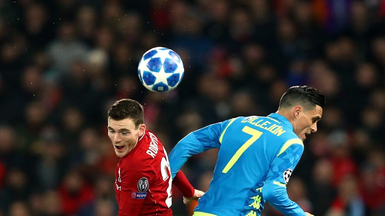 Andy Robertson and Jose Callejon battle for the ball