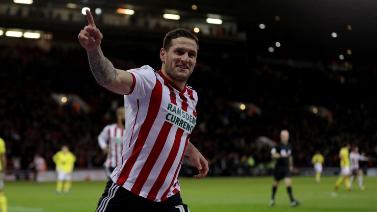 Sheffield United's Billy Sharp celebrates his opening goal