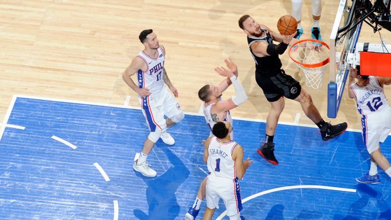 Blake Griffin of the Detroit Pistons throws the ball against the Philadelphia 76ers on December 7, 2018
