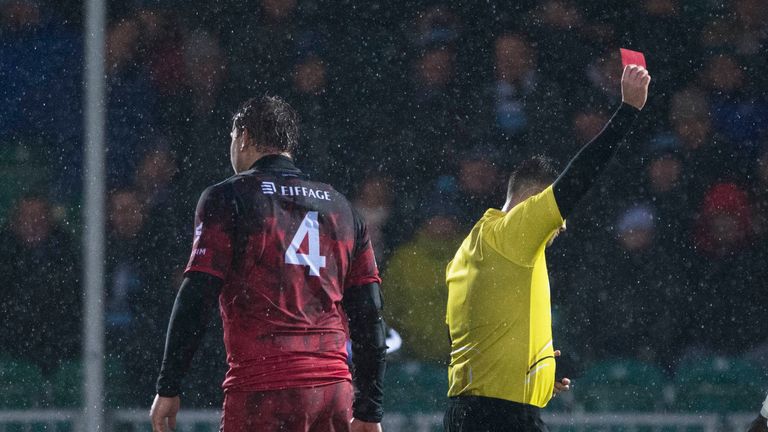 Lyon's Etienne Oosthuizen was shown a red card late in the game