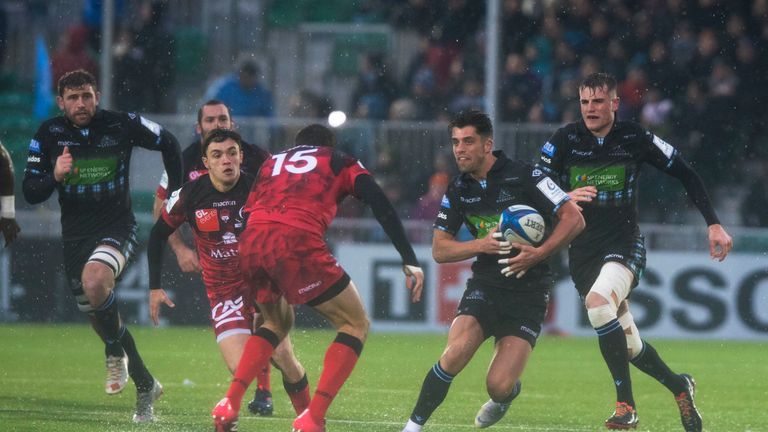 Adam Hastings goes on the charge for the Warriors against Lyon