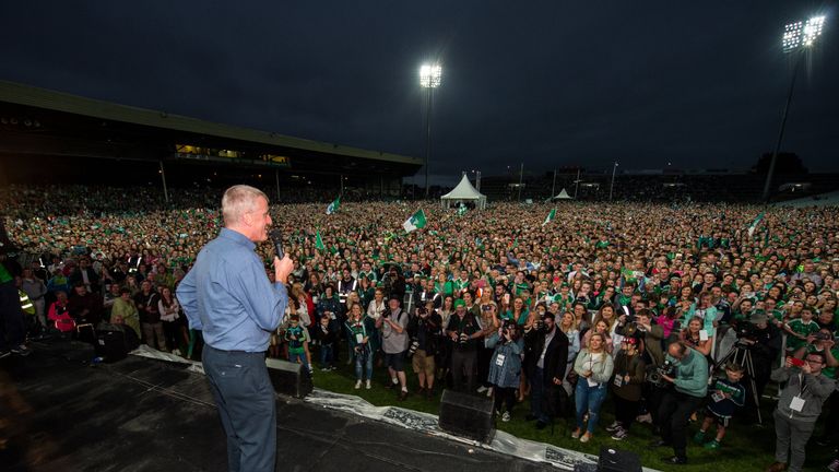 Kiely addresses the crowds at Limerick's homecoming in August