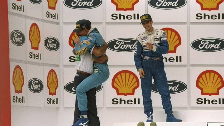 The celebration between driver and team boss said plenty as Schumacher opened what would prove a tumultuous 1994 season with victory at Interlagos after Williams rival Ayrton Senna, who had started from a fine pole, spun off on home soil.