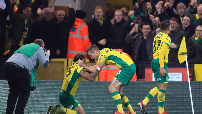 Onel Hernandez celebrates scoring for Norwich