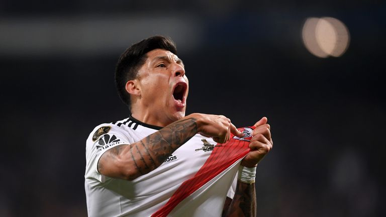 Enzo Perez celebrates River Plate's win in Madrid